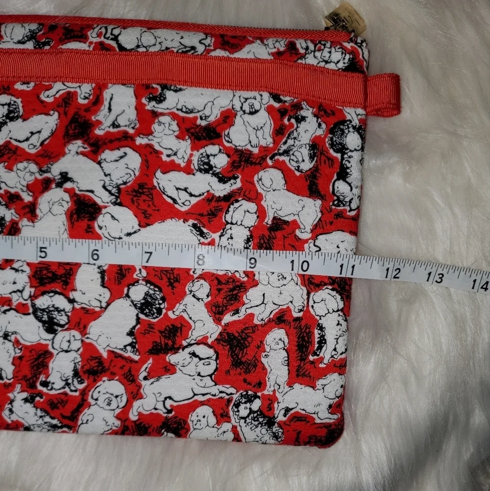 Carolina Herrera White Poodles On Red And Black Pouch